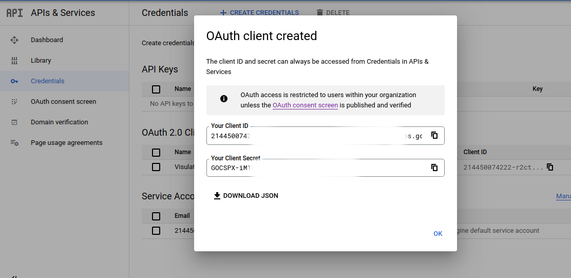 OAuth Client Secret Screen
